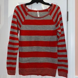 Aeropostale Red and Grey Striped Sweater